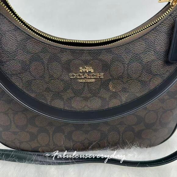 Coach Teri Hobo Bag Crossbody In Signature Canvas/Gold/Walnut/Black CV940 NWT - Picture 7 of 11